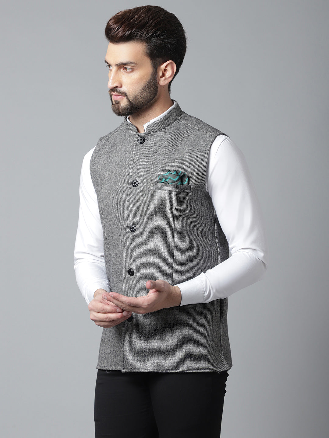 Even Apparels Men's Grey Pure Wool Nehru Jacket | Swadesiicart