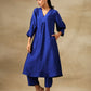trueBrowns Blue Textured Silk Puff Sleeve Kurta Pant Set | Swadesiicart