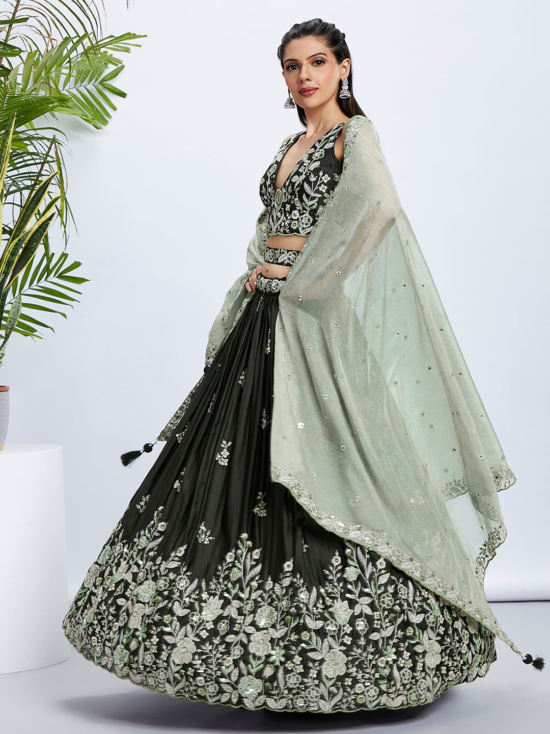 House of Panchhi Turquoise Blue Georgette Sequins And Thread Embroidery Lehenga Choli & Dupatta | Swadesiicart