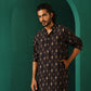 trueBrowns Men's Black Tonal Ikat Muslin Silk Printed Co-ord Set - Swadesiicart