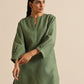 trueBrowns Olive Green Slub Relaxed Placket Co-Ord Set - Swadesiicart