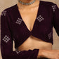 trueBrowns Wine Velvet Embroidered Blouse | Swadesiicart