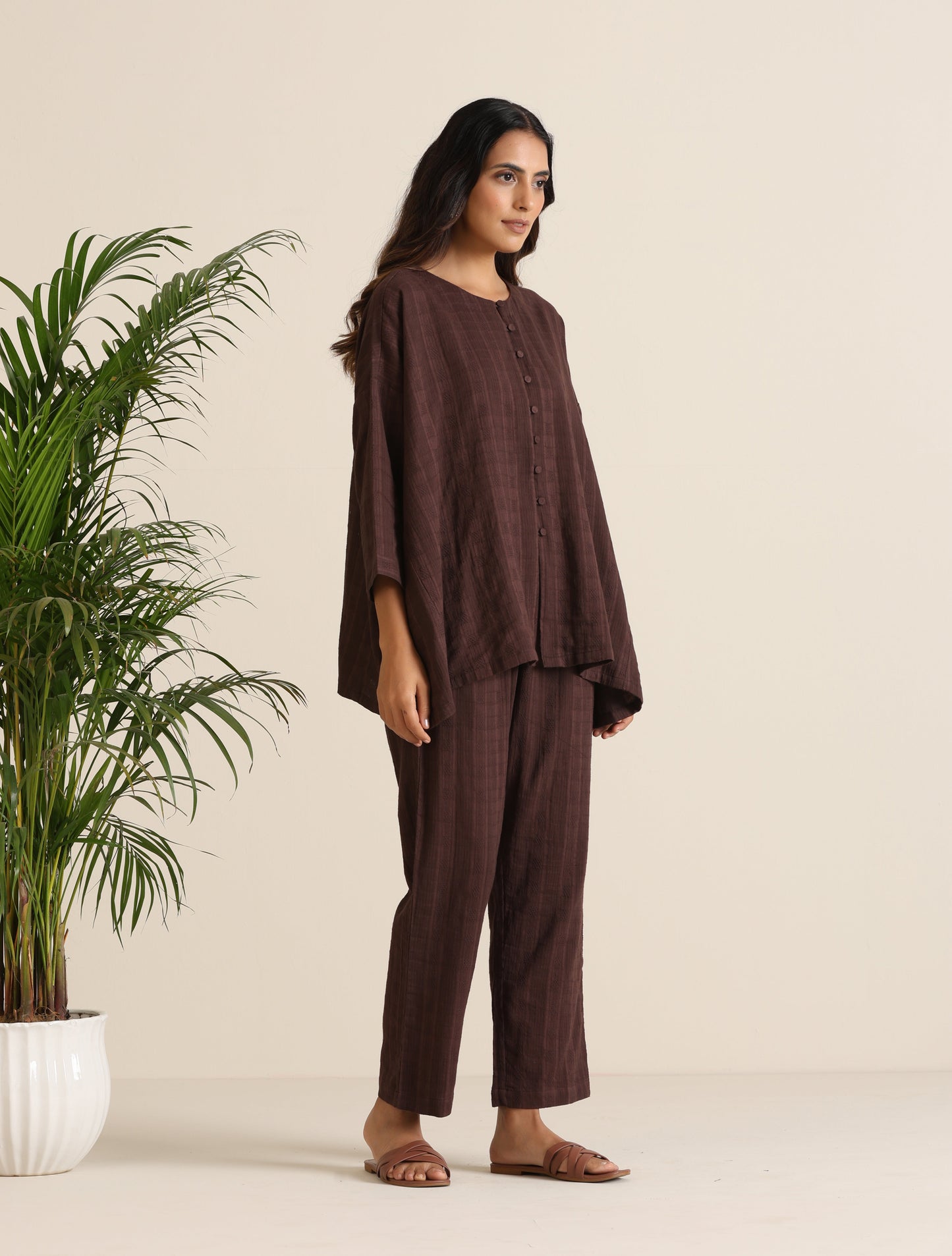 trueBrowns Cola Cotton Dobby Relaxed Co-ord Set - Swadesiicart