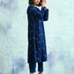 trueBrowns Blue Embroidered Velvet Puff Sleeve Kurta | Swadesiicart