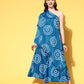 InWeave Women's Blue Bandhani Motif One Shoulder Palazzo Set - Swadesiicart