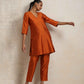 trueBrowns Orange Silk Kurta Co-ord Set - Swadesiicart