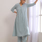 trueBrowns Eggshell Blue Dobby Neck Pleat Kurta Pant Set | Swadesiicart