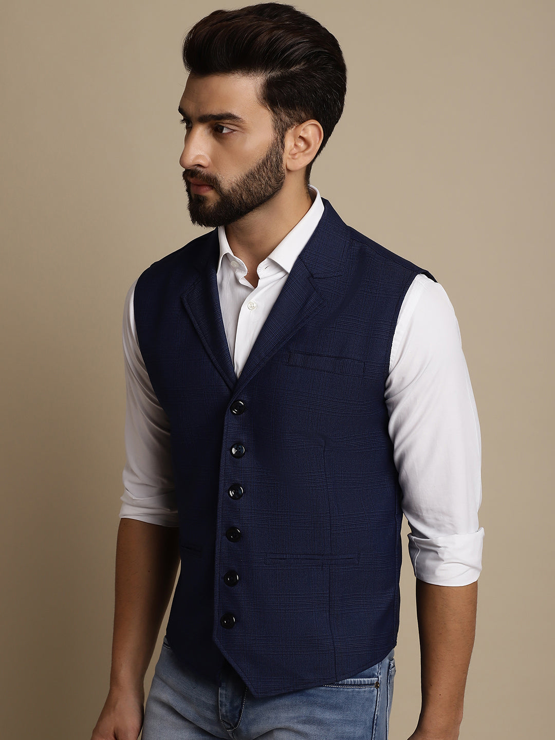 Even Apparels Men's Blue Waistcoat with Notched Lapel | Swadesiicart