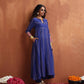 trueBrowns Blue Stripe Flared Anarkali Kurta Set | Swadesiicart