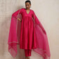 trueBrowns Pink Silk Anarkali Kurta Pant Dupatta Set | Swadesiicart