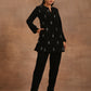 trueBrowns Black Velvet Embroidered Relaxed Co-ord Set - Swadesiicart
