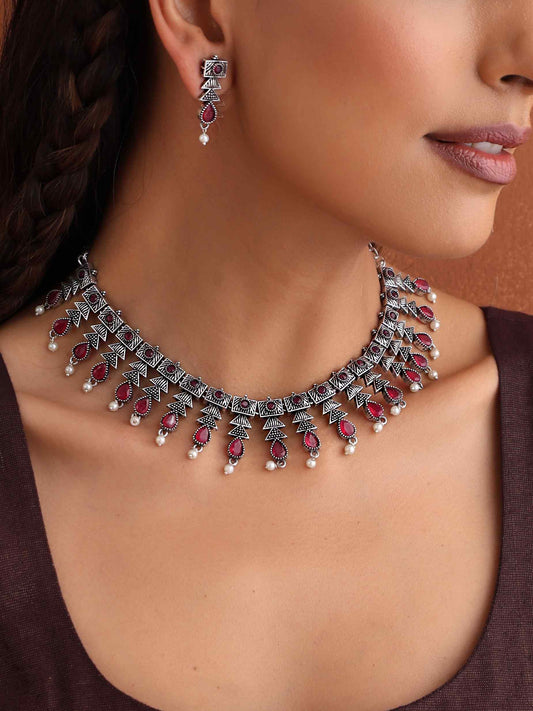 trueBrowns Silver Tone Banjara Necklace Set - Swadesiicart