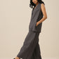 trueBrowns Slate Grey Slub Texture Sleevesless Jacket Pant Set | Swadesiicart