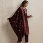 trueBrowns Maroon Velvet Floral Embroidered Kurta Pant Dupatta Set | Swadesiicart