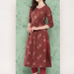 InWeave Women's Long Kurta Set Rust Ajrakh With Green Ajrakh Dupatta - Swadesiicart