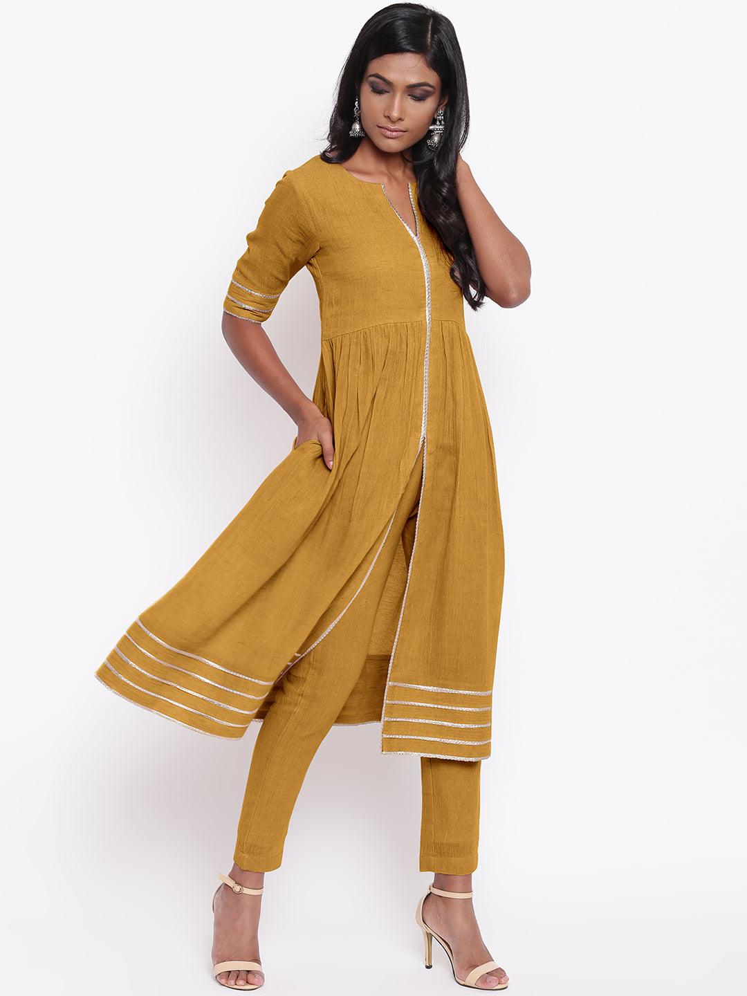 trueBrowns Pure Cotton Gota Slit Kurta Set | Relove | Swadesiicart