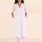 trueBrowns White Cotton Dobby V-Neck Kurta Pant Set | Swadesiicart