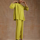 trueBrowns Lime Modal Satin Shoulder Pleat Co-Ord Set - Swadesiicart