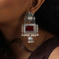 trueBrowns Silver Tone Red Stone Dangle Earrings - Swadesiicart