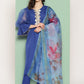 InWeave Women's Ink Blue Organza Sleeve Kurta Set W Blue Fuchsia Or Dupatta - Swadesiicart