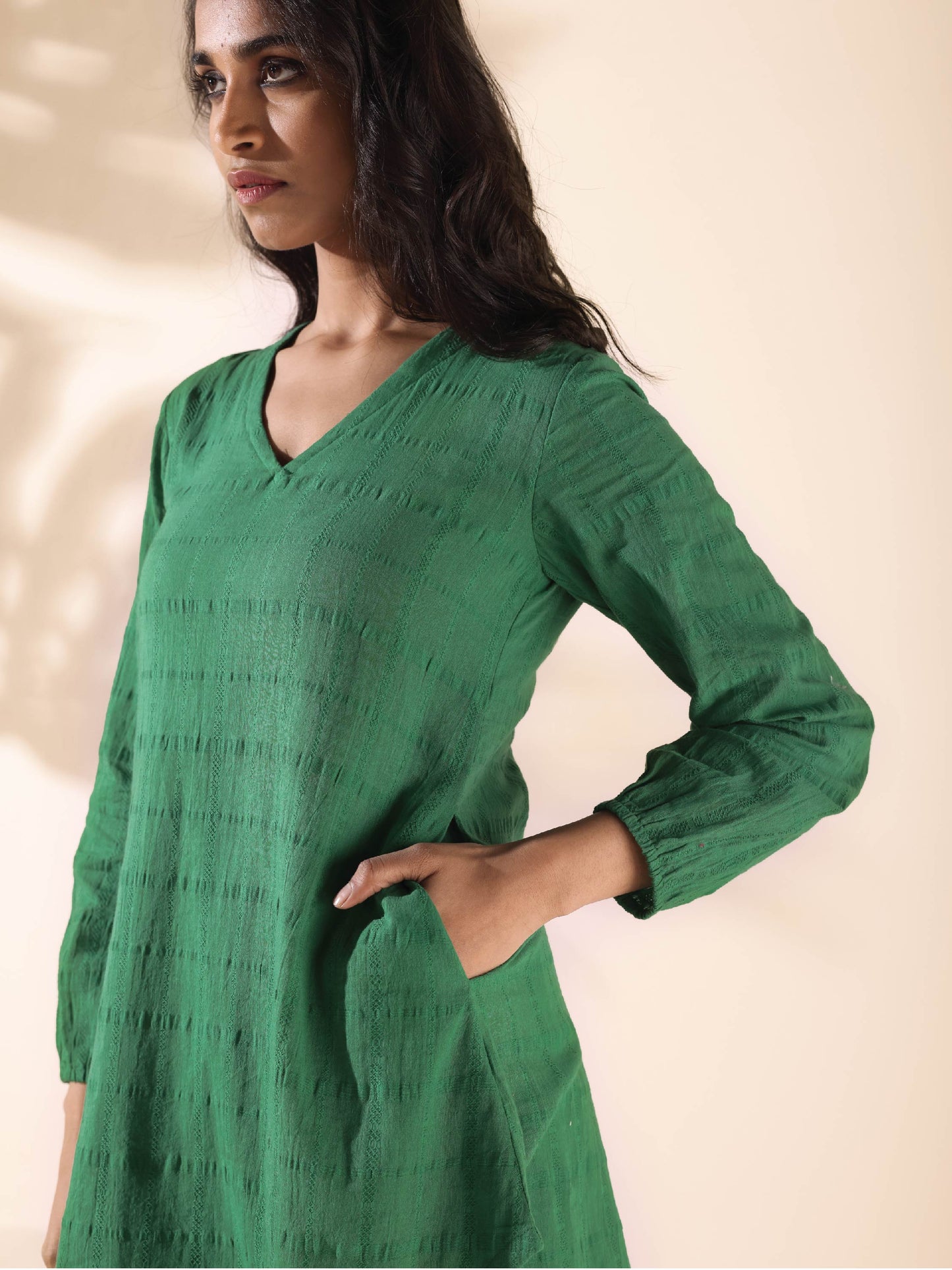 trueBrowns Green Cotton Dobby Relaxed Co-ord Set - Swadesiicart