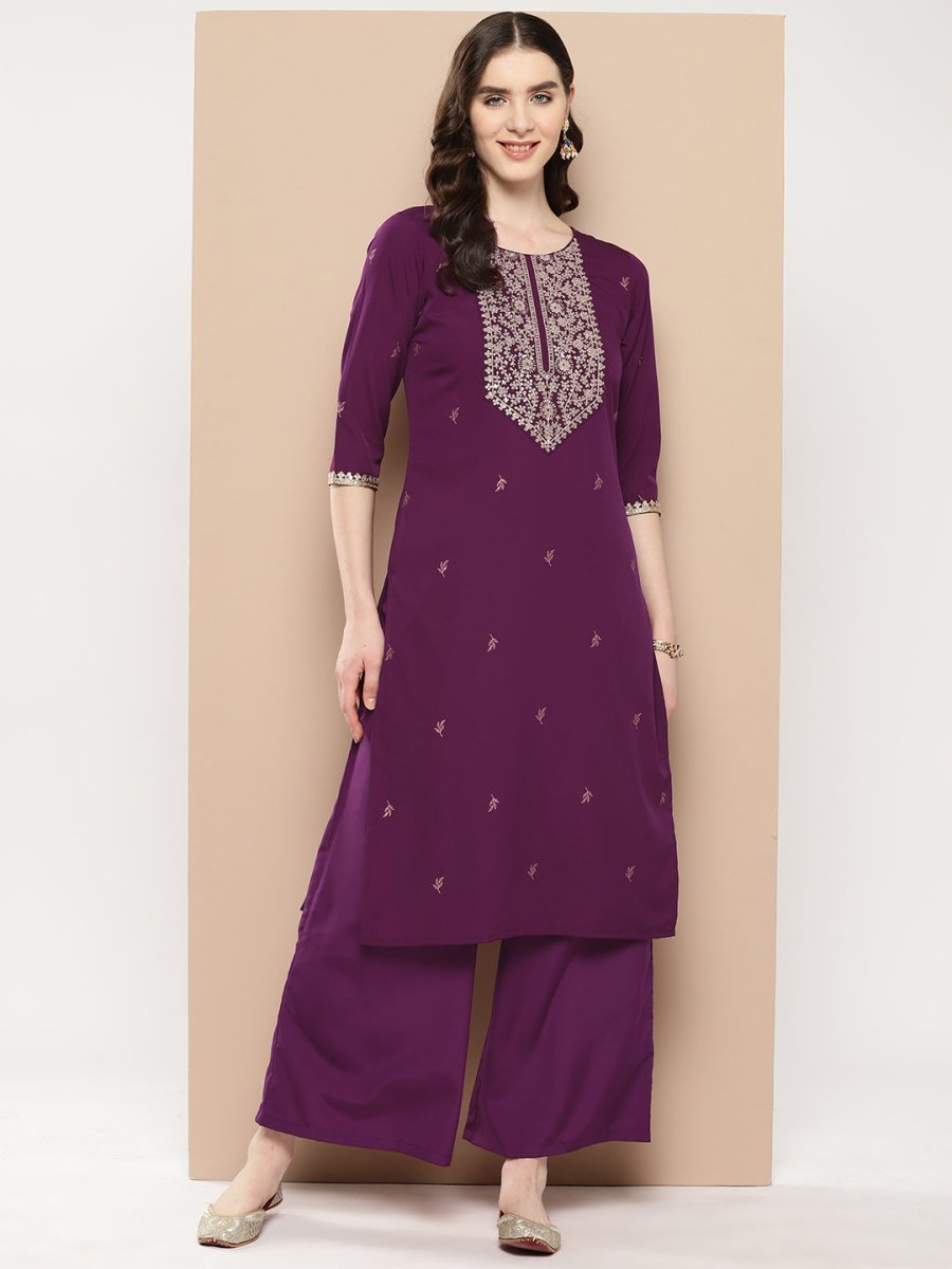 Ahalyaa Women Floral Yoke Design Regular Kurta with Palazzos | Swadesiicart