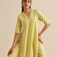 trueBrowns Spark Green Slub High Slit Kurta Pant Set | Swadesiicart