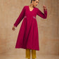 trueBrowns Rani Pink Velvet Embroidered Kurta | Swadesiicart
