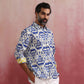trueBrowns Men's Blue Ikat Print Cambric Shirt | Swadesiicart
