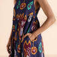 trueBrowns Purple Cotton Ikat Flared Dress | Swadesiicart
