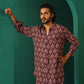 trueBrowns Men's Deep Purple Paan Muslin Silk Printed Co-ord Set - Swadesiicart