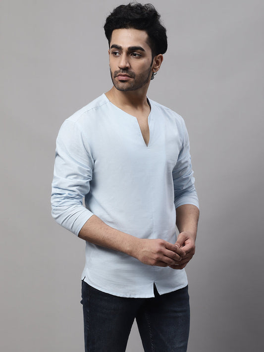 Even Apparels Blue Pure Cotton Open Neck Kurta | Swadesiicart