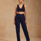 trueBrowns Midnight Blue Velvet Embroidered Jacket Set | Swadesiicart