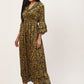 InWeave Women's Mustard Print Ruffled Dress - Swadesiicart