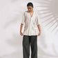 trueBrowns Off-White Cotton Stripe Jacket Top Co-ord Set - Swadesiicart