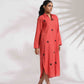 trueBrowns Orange Cotton Embroidered Flared Dress | Swadesiicart