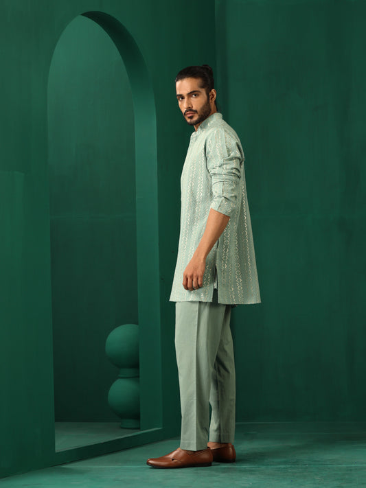 trueBrowns Men's Mint Green Dobby Co-ord Set - Swadesiicart