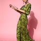 InWeave Women's Olive Tie And Dye New Neckline Top Culottes Set - Swadesiicart