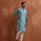 trueBrowns Men's Green Textured Cotton Dobby Kurta | Swadesiicart