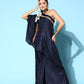 InWeave Women's Navy One Shoulder Kurta Set With Gota Work - Swadesiicart
