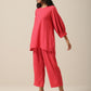 trueBrowns Bright Pink Slub Texture Baggy Sleeve Co-Ord Set - Swadesiicart