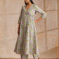 trueBrowns Grey Overall Floral Block Print Cotton Angrakha Kurta Pant Set | Swadesiicart