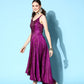 InWeave Women's Wine Gold Small Boota Long Dress - Swadesiicart