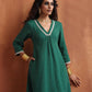 trueBrowns Green Cotton A-line Kurta Set | Swadesiicart
