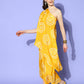 InWeave Women's Yellow Bandhani Motif One Shoulder Palazzo Set - Swadesiicart