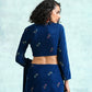 trueBrowns Blue Embroidered Velvet Blouse | Swadesiicart