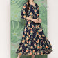 InWeave Women's Black Tropical Print Gota Long Dress - Swadesiicart