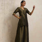 trueBrowns Olive Green Tissue Sharara Set | Swadesiicart