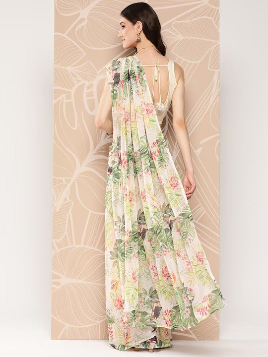 Ahalyaa Floral Printed Poly Chiffon Saree | Swadesiicart
