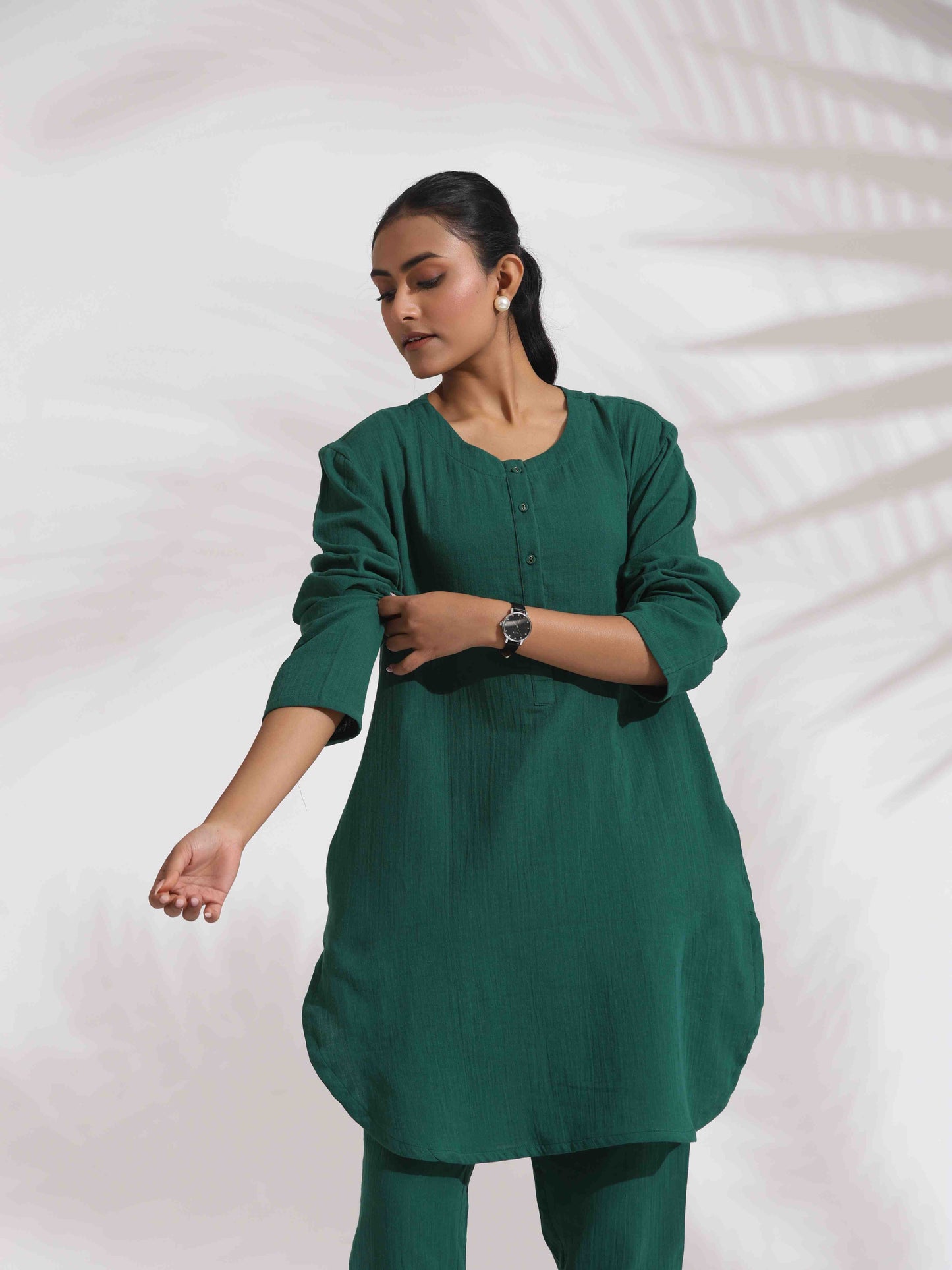 trueBrowns Green Cotton Kurta Co-ord Set - Swadesiicart